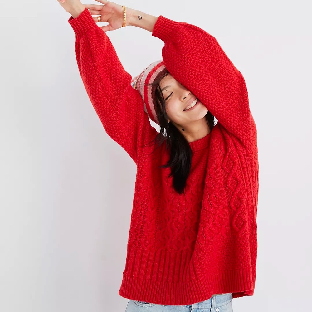 Madewell Copenhagen Cable Sweater in Red